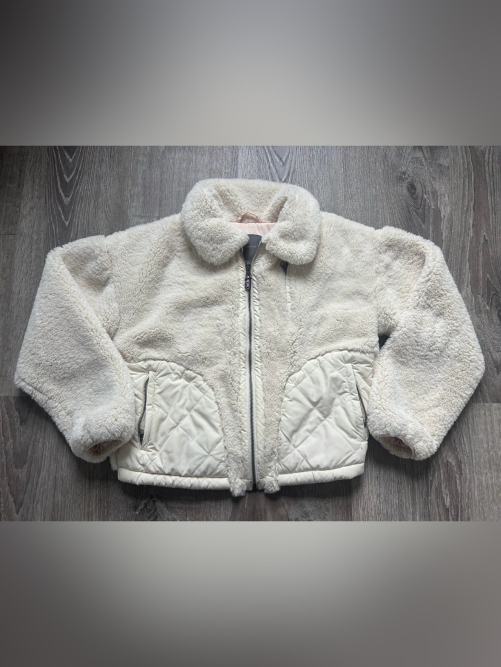 Anthropologie Women’s Cream Sherpa Teddy Jacket with Quilted Pockets Size XS